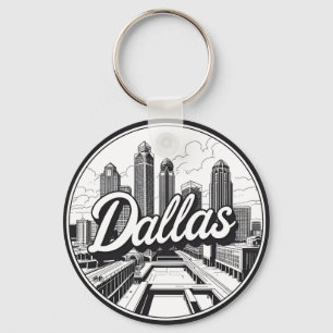 Dallas Texas Skyline Black and White Cityscape Keychain