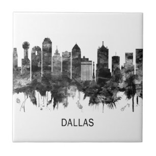 Dallas Texas Skyline BW Tile
