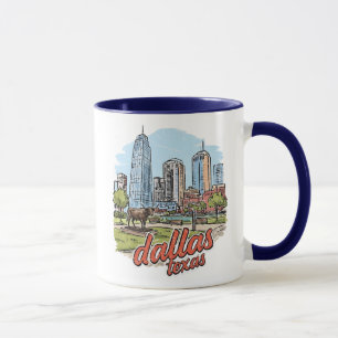 Dallas Texas Skyline Longhorn Retro Cityscape  Mug