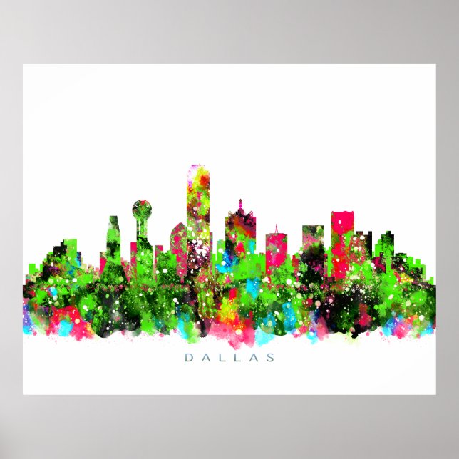 Dallas, Texas Skyline Watercolor Painting Poster (Front)
