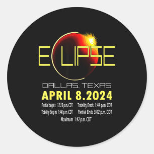 Dallas Texas Solar Eclipse 2024 Solar Eclipse Funn Classic Round Sticker