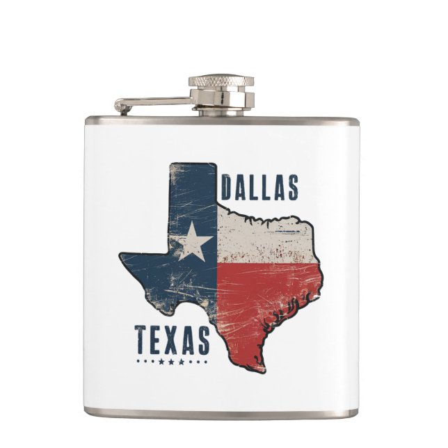 Dallas Texas State Map Flag Hip Flask (Front)