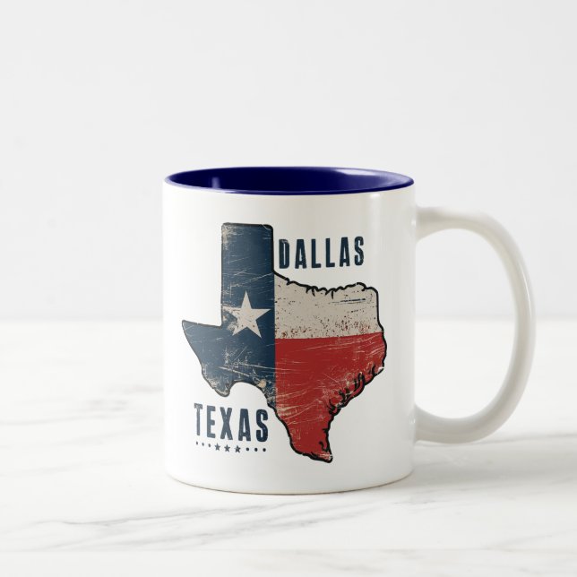 Dallas Texas State Map Flag Two-Tone Coffee Mug (Right)