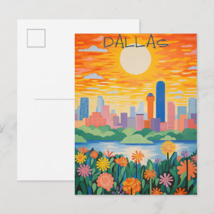 Dallas Texas Travel City Painting Aesthetic Postcard