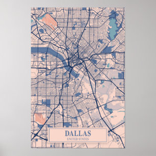 Dallas Texas USA Breezy City Map Travel Poster