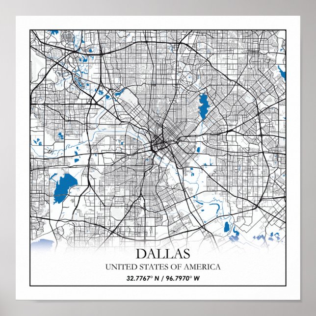 Dallas Texas USA City Travel City Map Poster (Front)