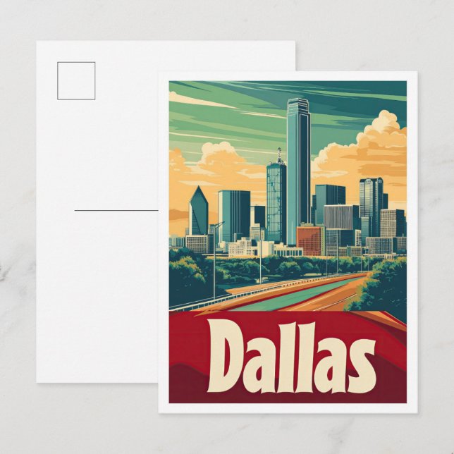 Dallas Texas USA Vintage Travel Illustration Postcard (Front/Back)