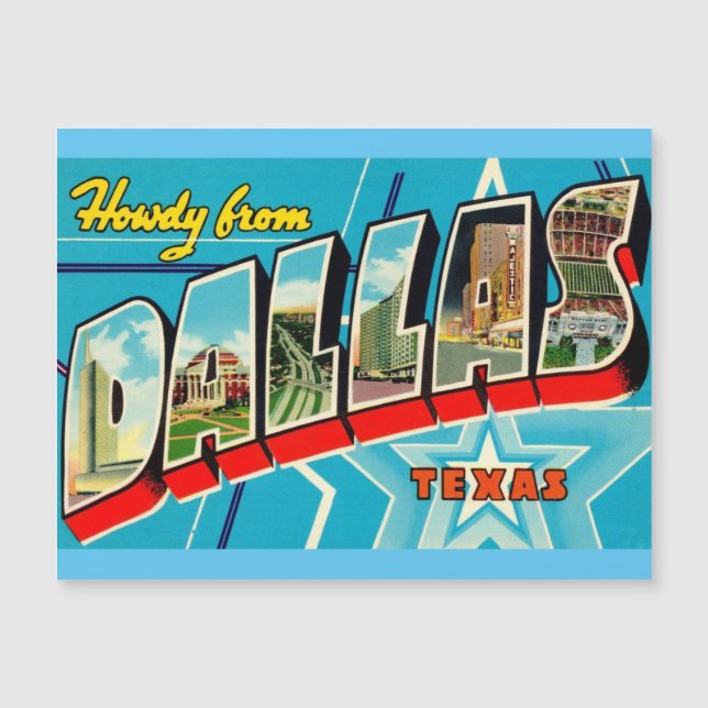 Dallas, Texas Vintage Travel Magnetic Card (Front)