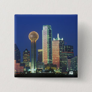 'Dallas, TX skyline at night with Reunion Tower' 2 Inch Square Button