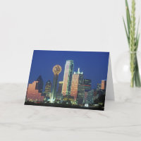 'Dallas, TX skyline at night with Reunion Tower'