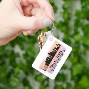 Dallas TX Skyline Latitude and Longitude  Keychain