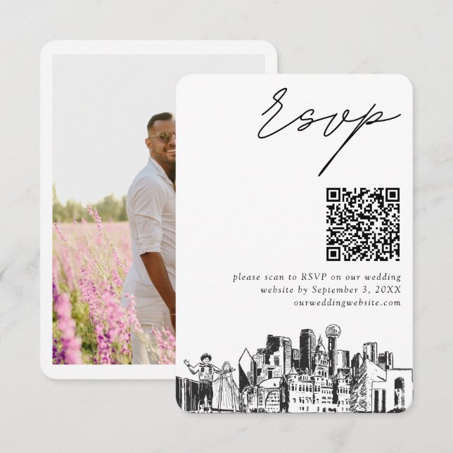 Dallas Wedding RSVP QR Code Carte de petit boîtier (Devant / Derrière)