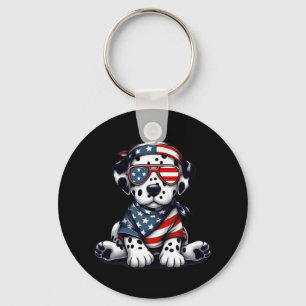 Dalmatian American Usa Flag Sungles 4th Of July Da Keychain