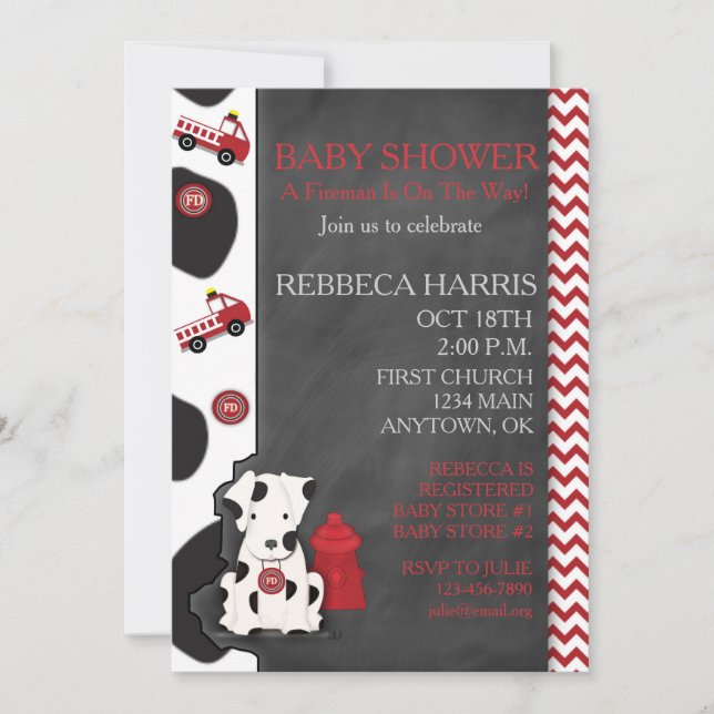 Dalmatian Baby Shower Chevron Chalkboard Invite (Front)
