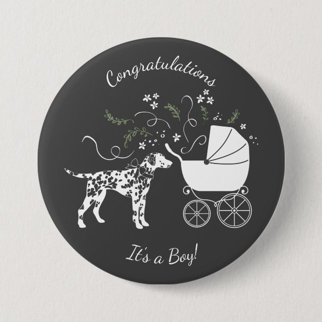Dalmatian Baby Shower Dog Silhouette 3 Inch Round Button (Front)