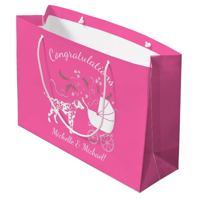 Dalmatian Baby Shower Puppy Dog  Large Gift Bag (Back Angled)
