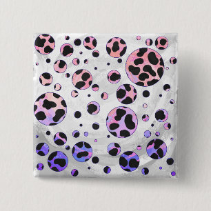 Dalmatian Black and Pink Polka Dot Print 2 Inch Square Button