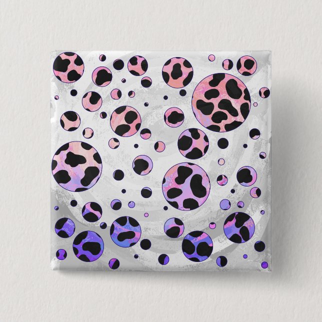 Dalmatian Black and Pink Polka Dot Print 2 Inch Square Button (Front)