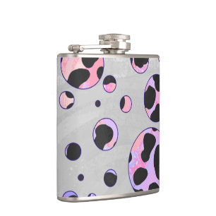 Dalmatian Black and Pink Polka Dot Print Hip Flask