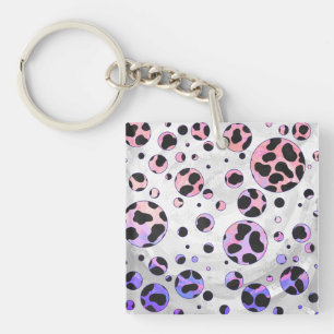Dalmatian Black and Pink Polka Dot Print Keychain