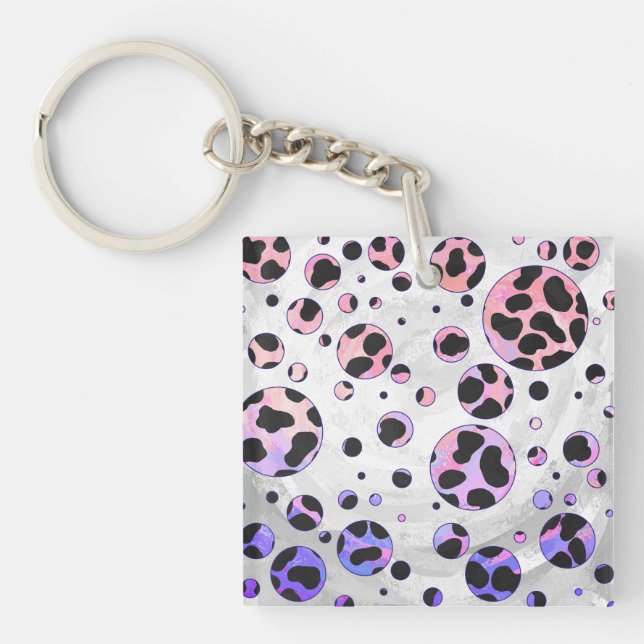 Dalmatian Black and Pink Polka Dot Print Keychain (Front)