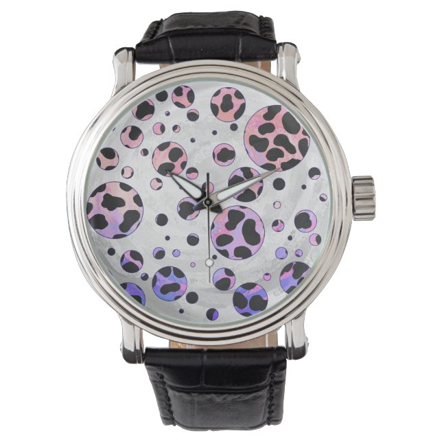 Dalmatian Black and Pink Polka Dot Print Watch (Front)