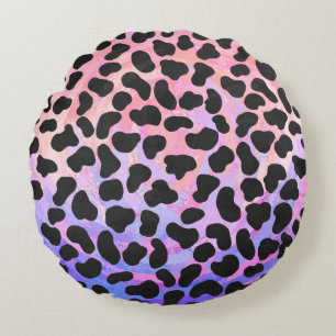 Dalmatian Black and Pink Print Round Pillow