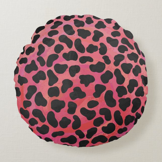 Dalmatian Black and Red Print Round Pillow (Front)