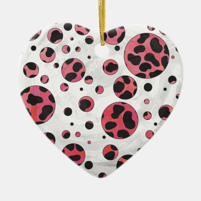 Dalmatian Black and Red with Polka Dots Ceramic Ornament (Front)