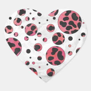 Dalmatian Black and Red with Polka Dots Heart Sticker