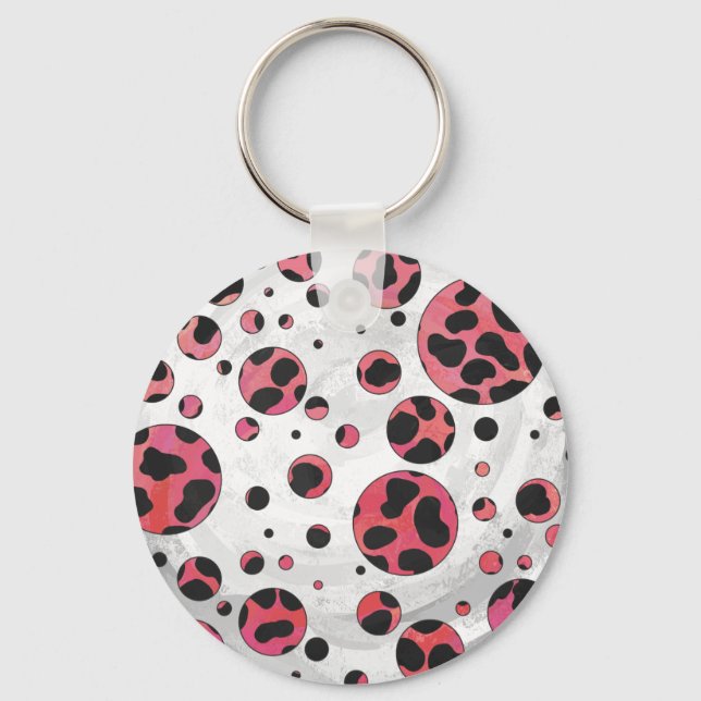 Dalmatian Black and Red with Polka Dots Keychain (Front)