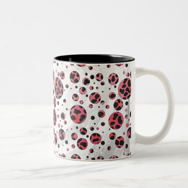 Dalmatian Black and Red with Polka Dots Two-Tone Coffee Mug (Right)