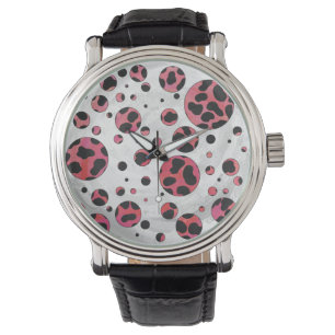 Dalmatian Black and Red with Polka Dots Watch