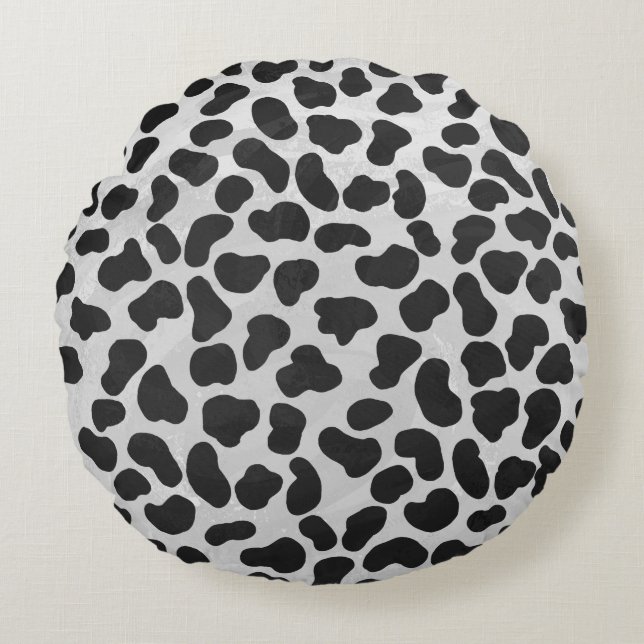 Dalmatian Black and White Print Round Pillow (Front)
