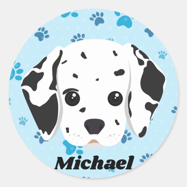Dalmatian Blue Paw Print Personalized   Classic Round Sticker (Front)