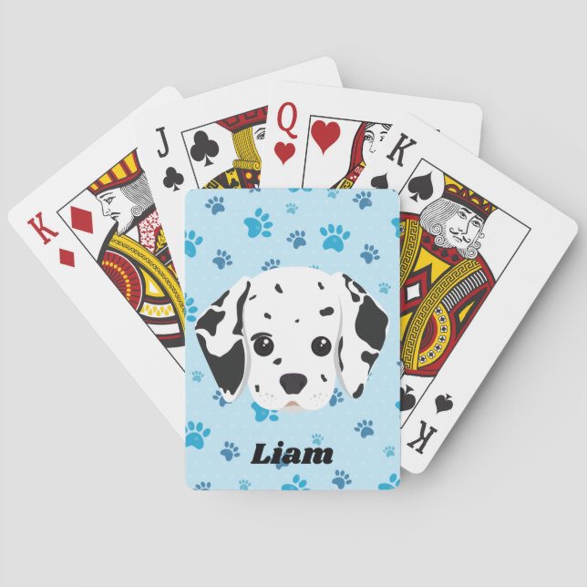 Dalmatian Blue Paw Print Personalized   Playing Cards (Back)