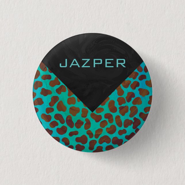 Dalmatian Brown and Teal Print 1 Inch Round Button (Front)