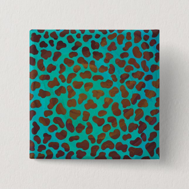 Dalmatian Brown and Teal Print 2 Inch Square Button (Front)