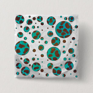 Dalmatian Brown and Teal Print 2 Inch Square Button