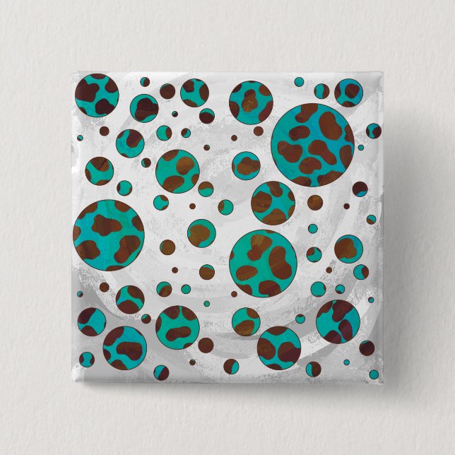 Dalmatian Brown and Teal Print 2 Inch Square Button (Front)
