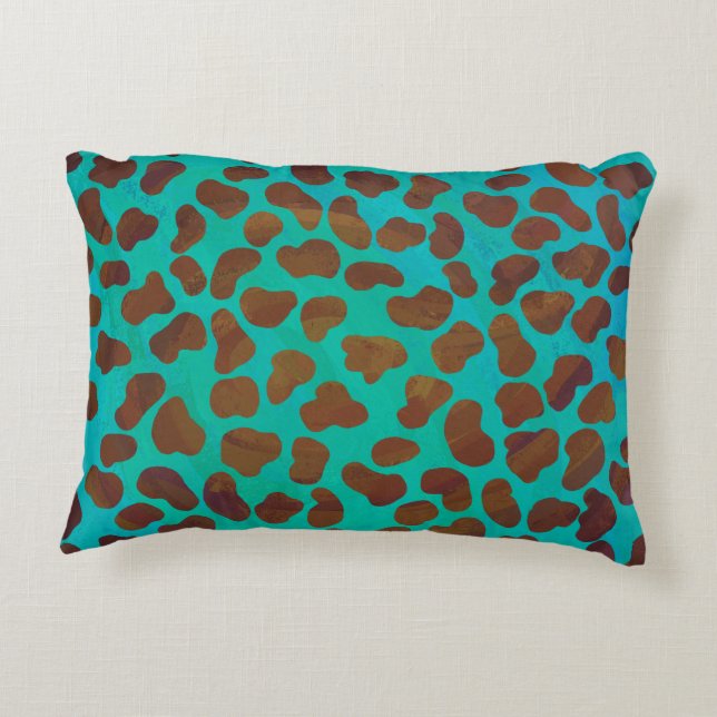 Dalmatian Brown and Teal Print Accent Pillow (Back)