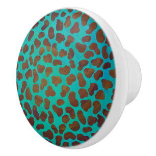 Dalmatian Brown and Teal Print Ceramic Knob