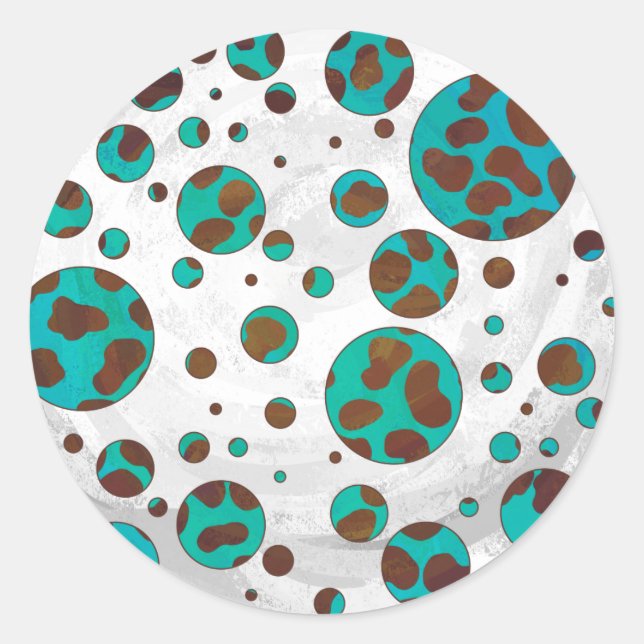 Dalmatian Brown and Teal Print Classic Round Sticker (Front)