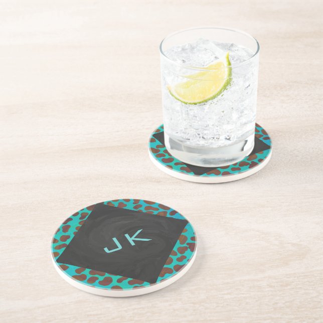 Dalmatian Brown and Teal Print Coaster (Side)