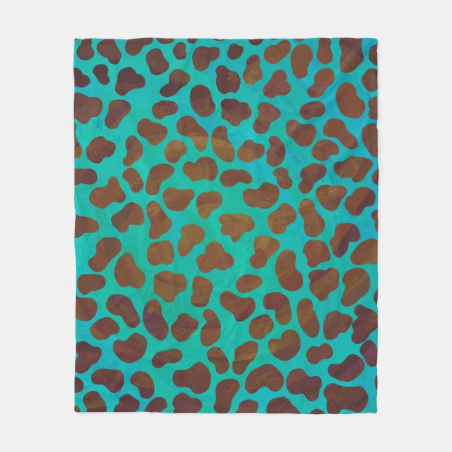 Dalmatian Brown and Teal Print Fleece Blanket (Front)
