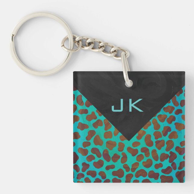 Dalmatian Brown and Teal Print Keychain (Front)