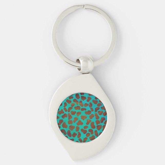 Dalmatian Brown and Teal Print Keychain (Front)
