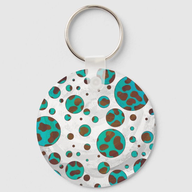 Dalmatian Brown and Teal Print Keychain (Front)