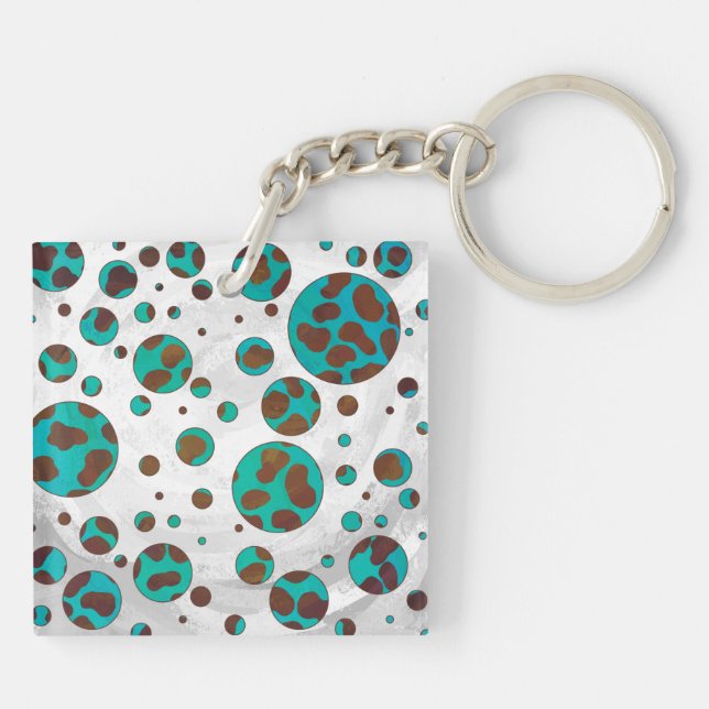 Dalmatian Brown and Teal Print Keychain (Back)