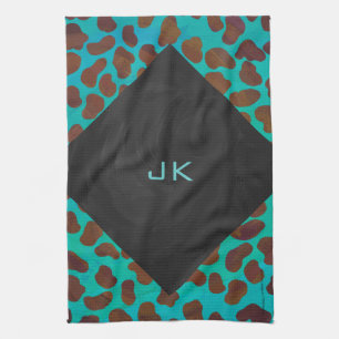 Dalmatian Brown and Teal Print Kitchen Towel